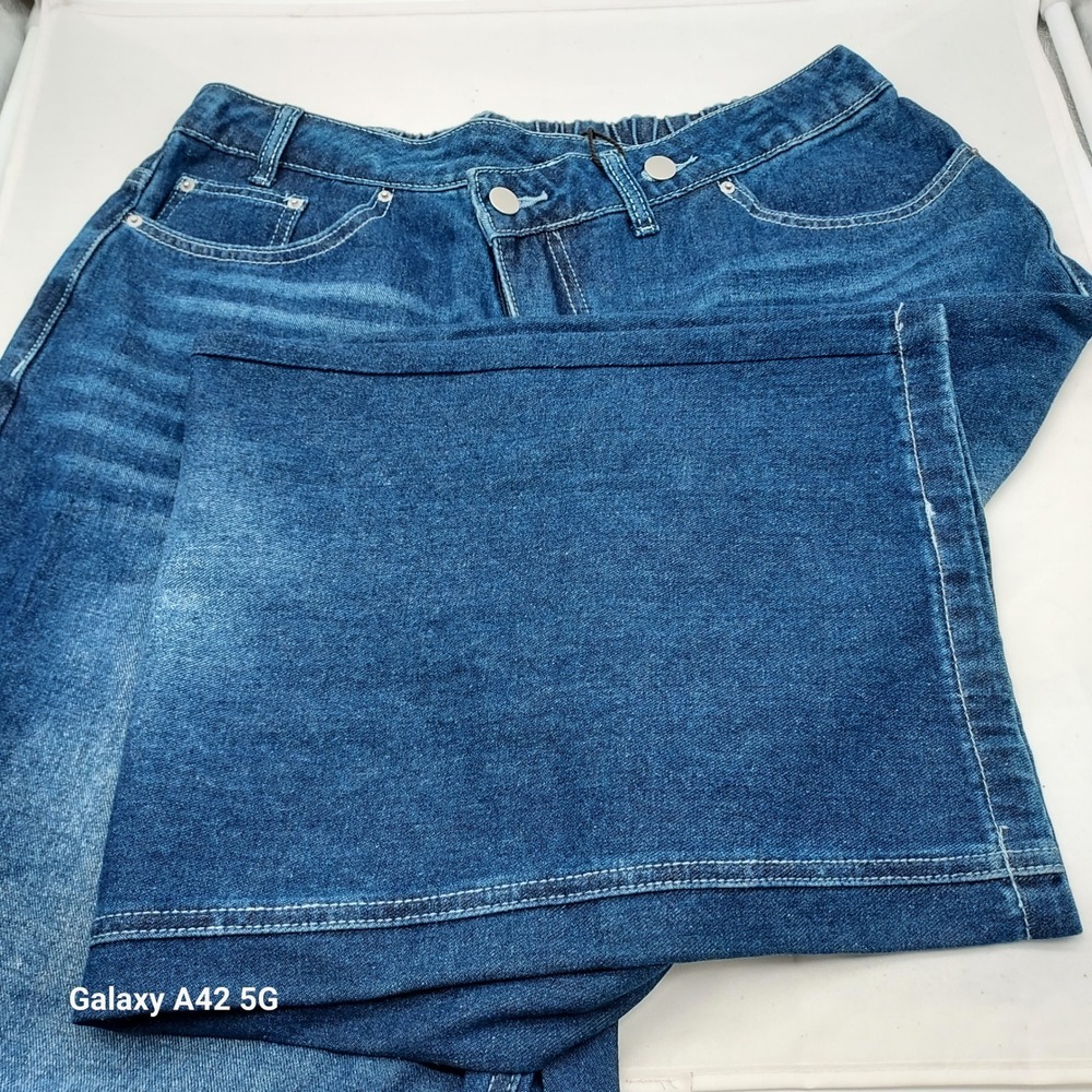 Yoeasy Womens Wide Leg Jeans Blue Asymmetrical‎ Waist Stretch Denim Size L NWT